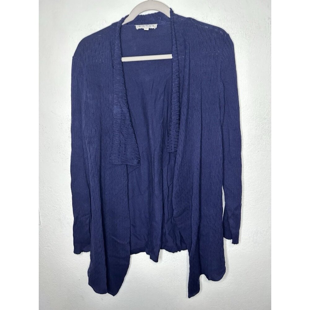 Chaus Kandinsky Forms Evening Navy Blue Open Front Cardigan Sweater Size Large